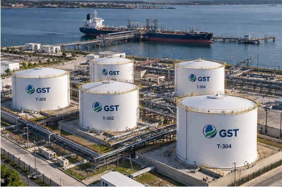 GST storage tanks connected to terminal transfer infrastructure